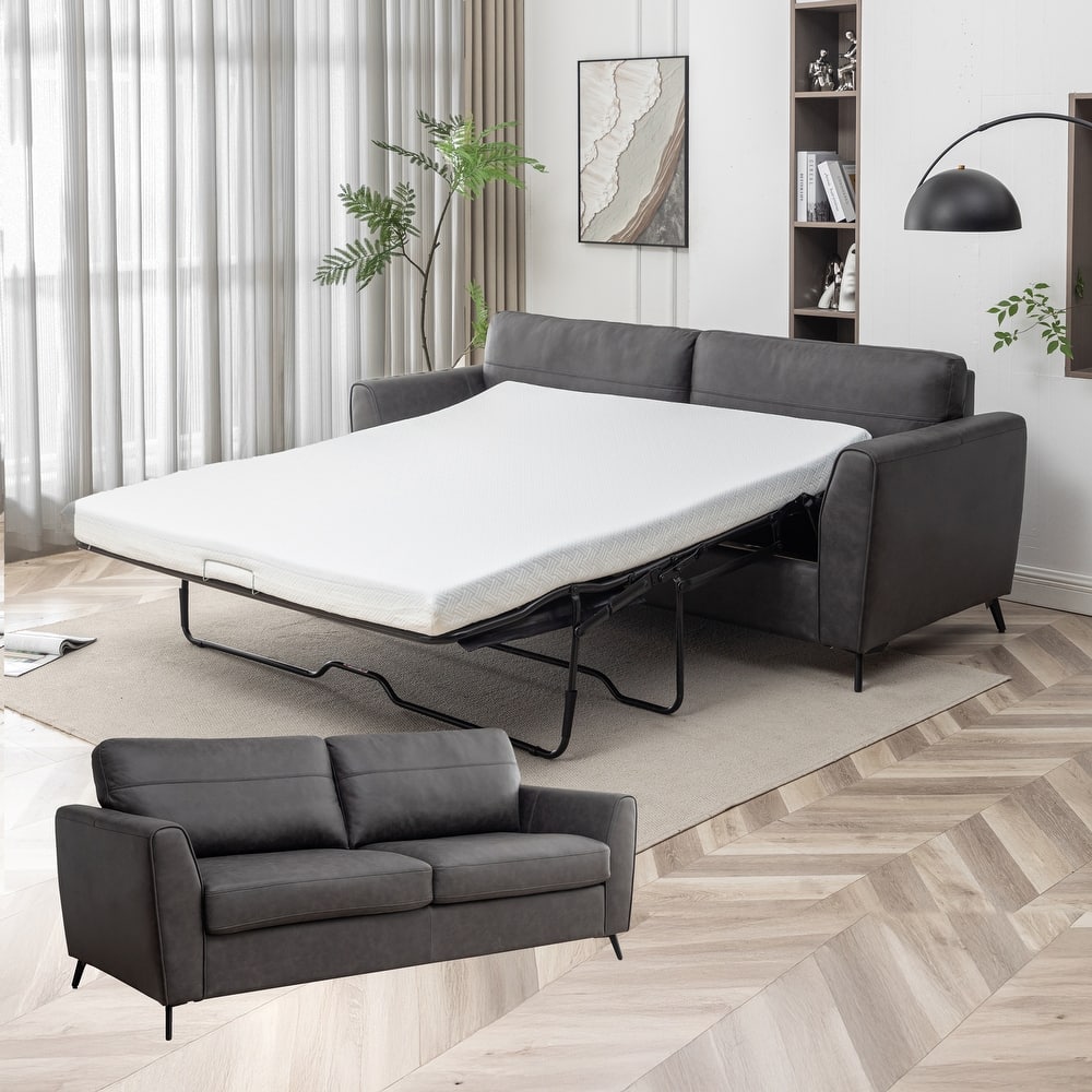 Luna Modern Faux Leather Sleeper Sofa with Memory Foam Mattress