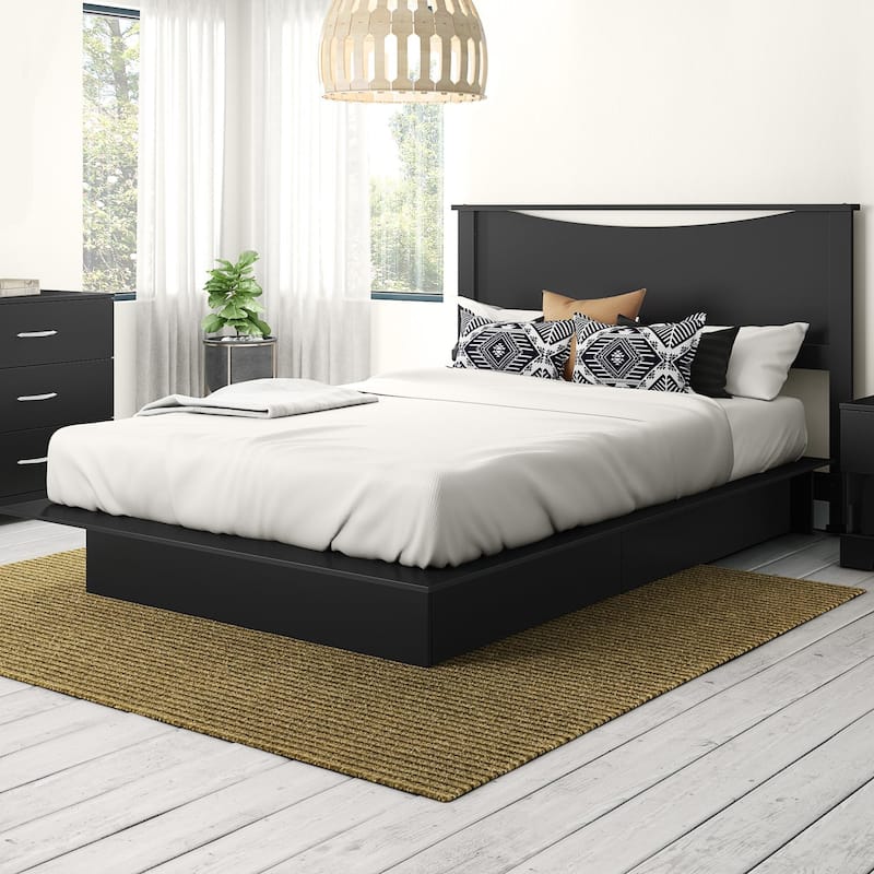 South Shore Step One Bed and Headboard Set - Pure Black