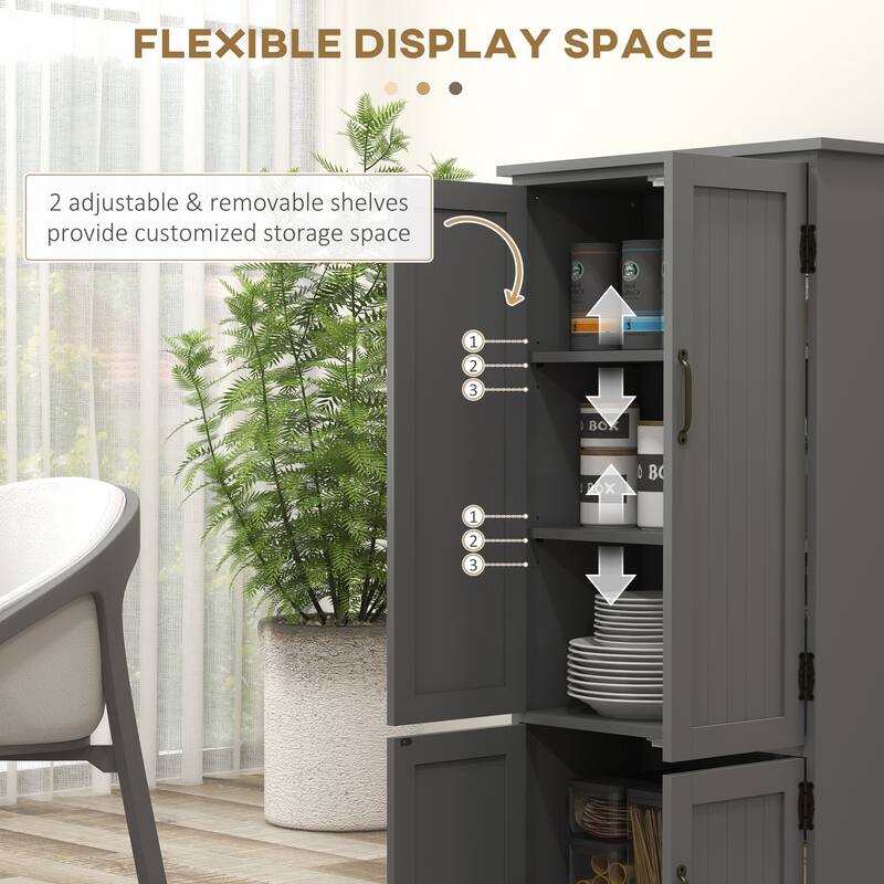 HOMCOM 4-Door Practical Storage Cabinet Multi-Storey Flexible Space Pantry w/Adjustable Shelves 2 Lower Doors, White