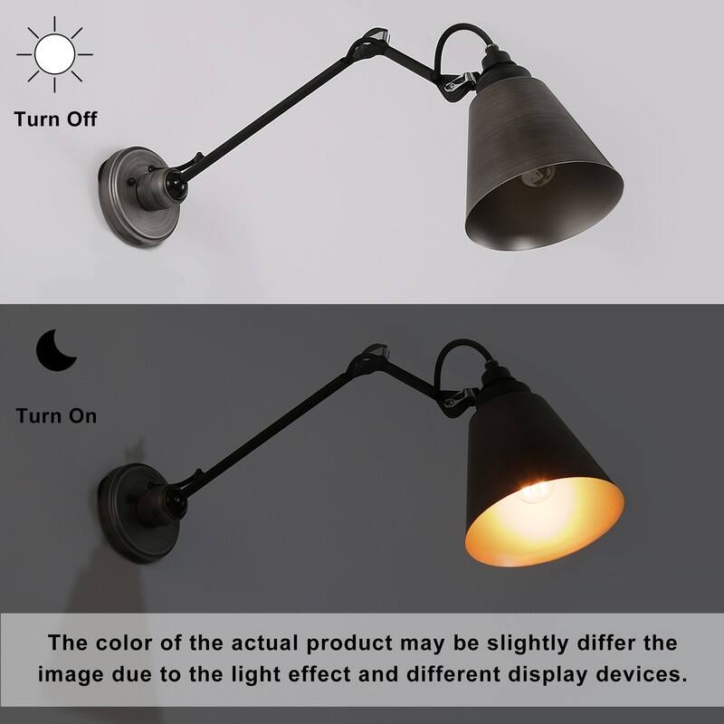 Set of 2 Modern Farmhouse Plug-in Swing Arm Wall Lamp Adjustable Brushed Silver Sconces