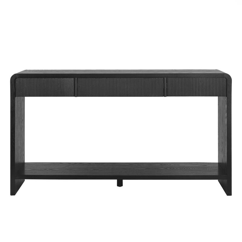 Modern 3-Drawer Console Table with Vertical Slats, Round Edge Design, Perfect for Entryway