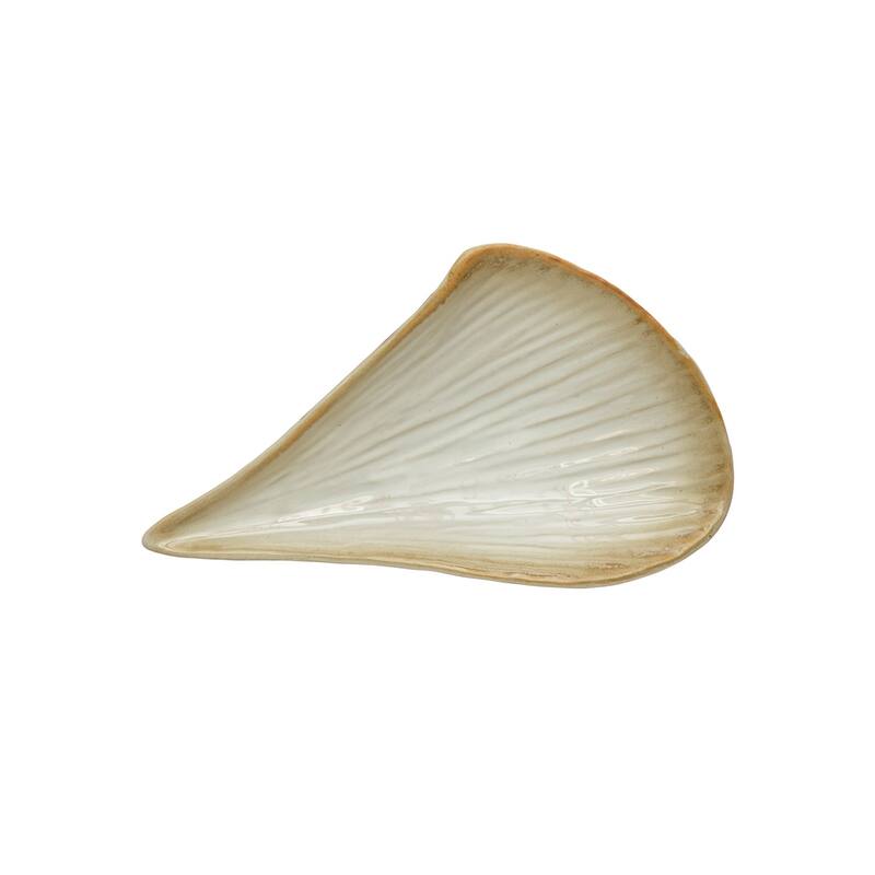 Stoneware Pleated Plate, Reactive Glaze, Cream Color (Each One Will Vary)