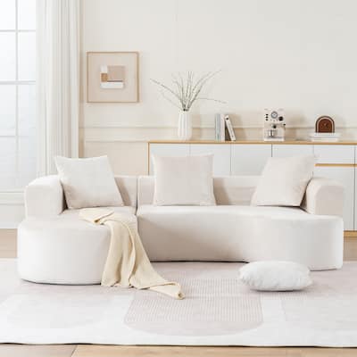 Modular L-Shape Sectional Sofa, Beige Corduroy Fabric, No Assembly, Comfortable Sleeper