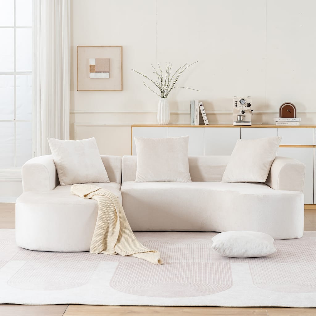 Modular L-Shape Sectional Sofa, Beige Corduroy Fabric, No Assembly, Comfortable Sleeper