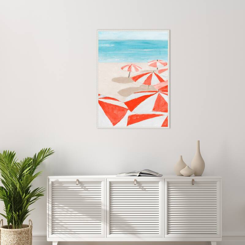 Umbrellas To The Sea No. 2 by Lorenzo collective Framed Canvas Wall Art Print