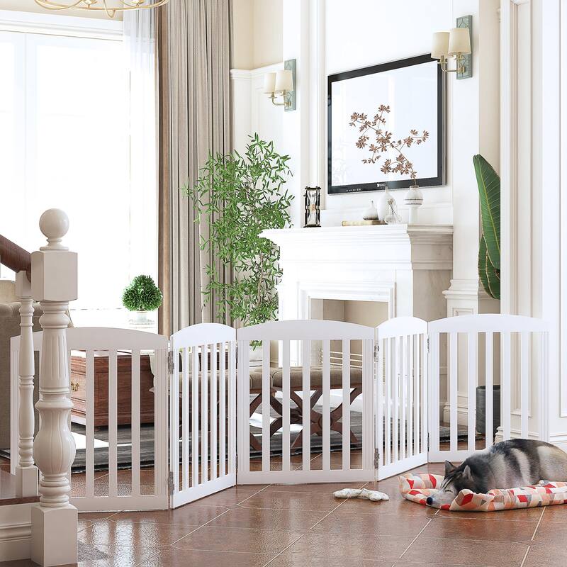 COSTARS Foldable Dog Gate, Dog Gates for Doorways, Stairs, The House, Wooden Freestanding Pet Gate Indoor, Step Over Puppy Gate