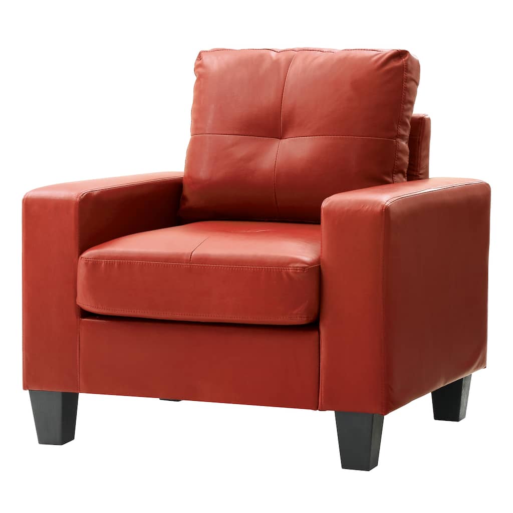 Roomfitters Red Club Chair, Luxury PU Leather Accent Seat, Modern Padded Armchair, Black Tapered Legs