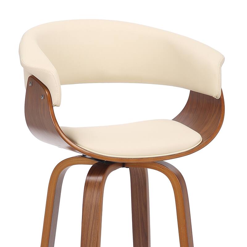 Julyssa Mid-Century Modern Faux Leather and Wood Swivel Bar or Counter Stool