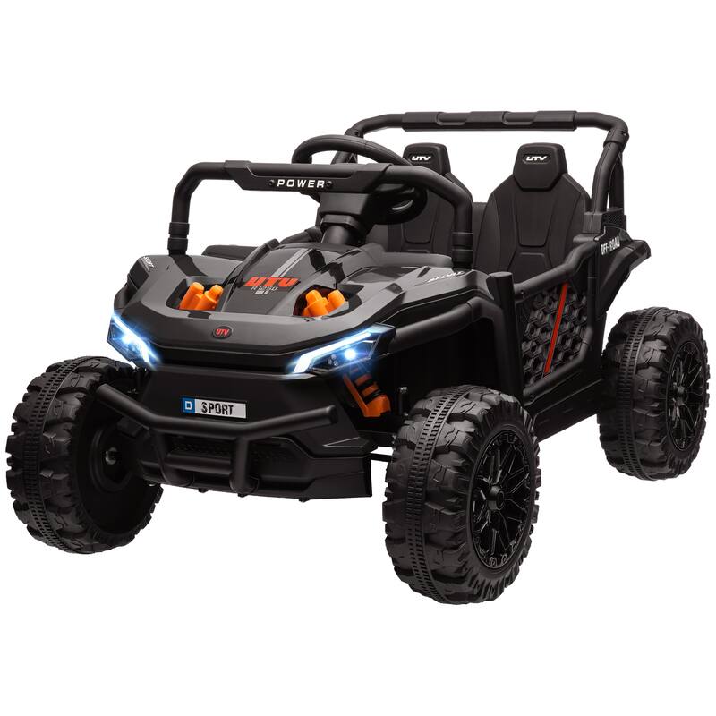 Qaba 12V Kids Electric UTV, Battery Powered Ride-On Truck with Remote, 3 Speeds, 4-Wheel Suspension, LED Lights, Music, Pink
