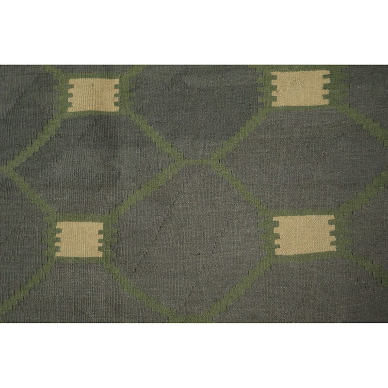 Hand Woven Oriental 100% Wool Carpet Southwestern Modern Greys & Charcoal Kilim Area Rug - 13' 0'' X 9' 10''