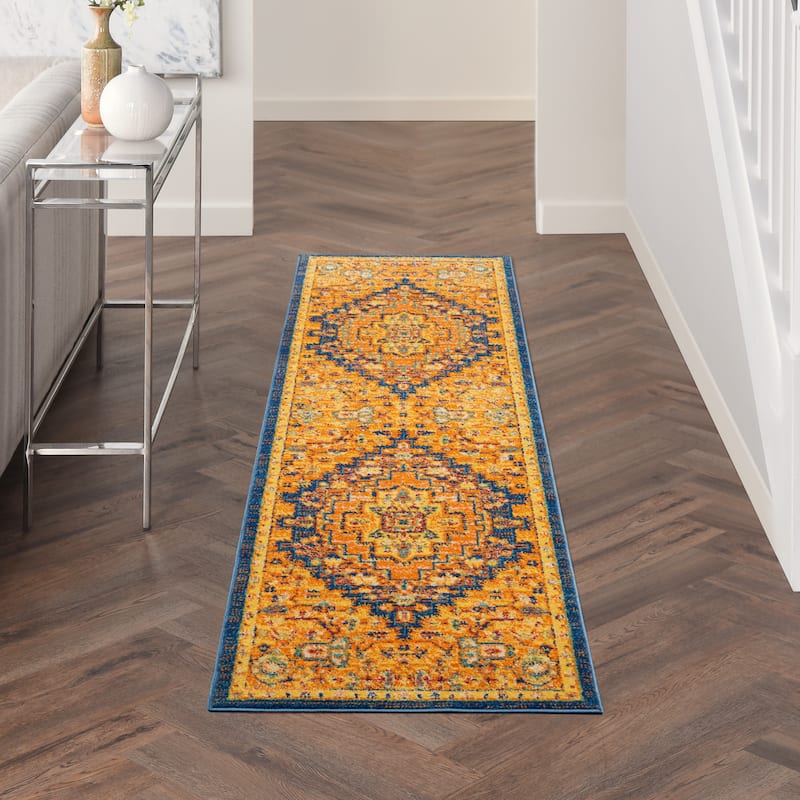 Nourison Allur Boho Contemporary Medallion Persian Area Rug - 2'3" x 7'6" Runner - Orange Multicolor - Runner/Rectangle