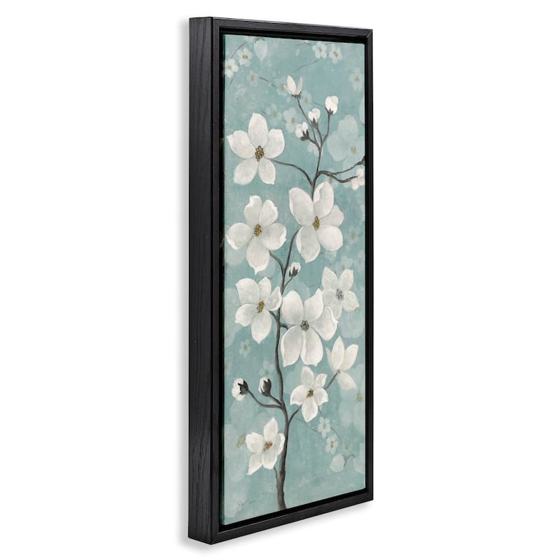 Stupell Apple Blossom on Green Framed Floater Canvas Wall Art Design By Janet Tava