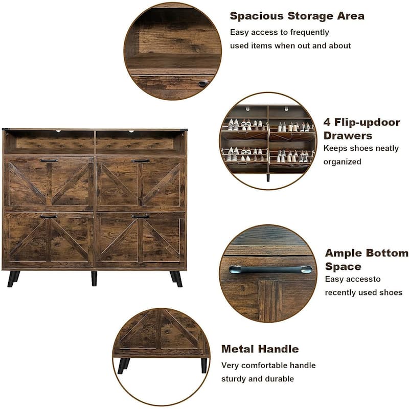 Freestanding Hidden Shoe Cabinet Storage with 4 Flip Drawers for Entryway, Foyer, Hallway