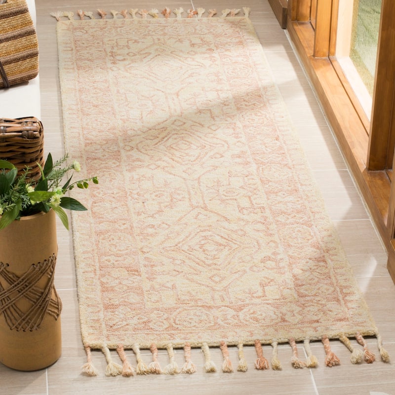 SAFAVIEH Handmade Aspen Hamdiye Boho Tribal Wool Rug - 2'3" x 9' Runner - Ivory/Blush
