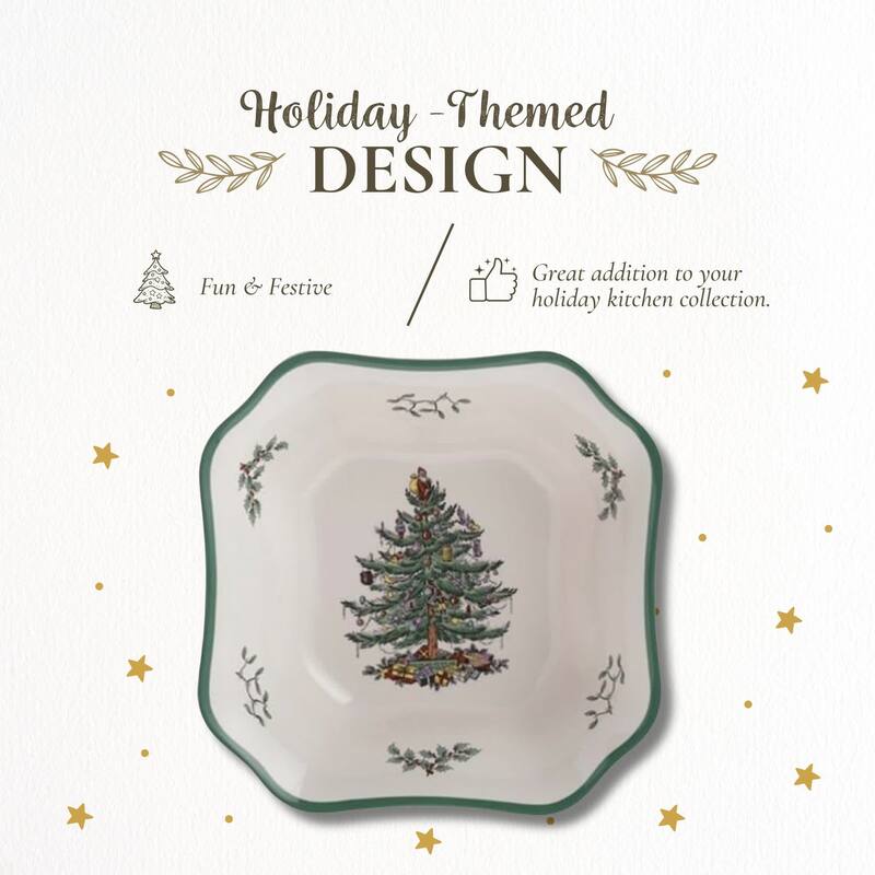 Spode Christmas Tree Square Salad Bowl - 9.5" L x 9.5" W x 2.75" H