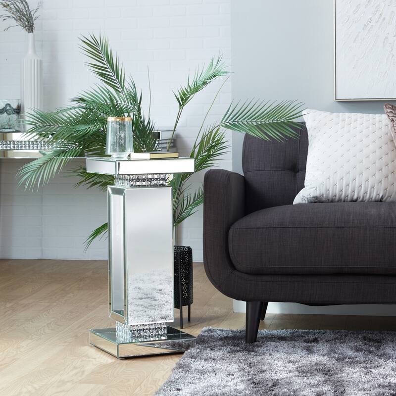 Silver Glass Mirrored Pedestal Table - Silver