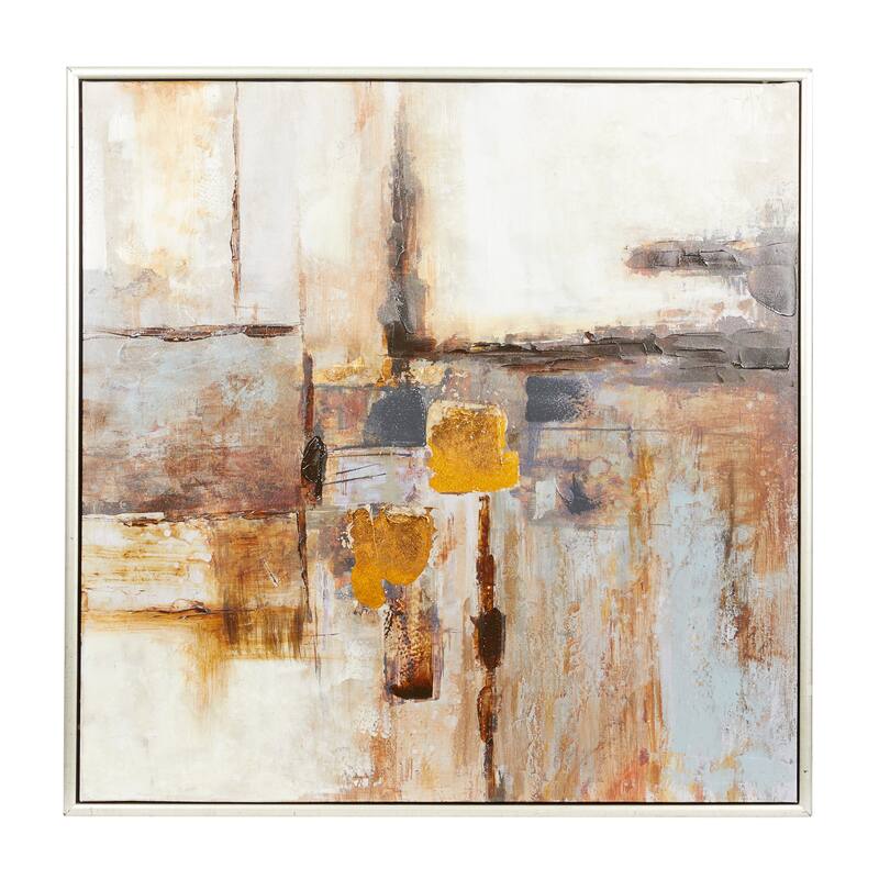 Canvas Abstract Framed Wall Art with Silver Frame - Brown - Roche River Decor