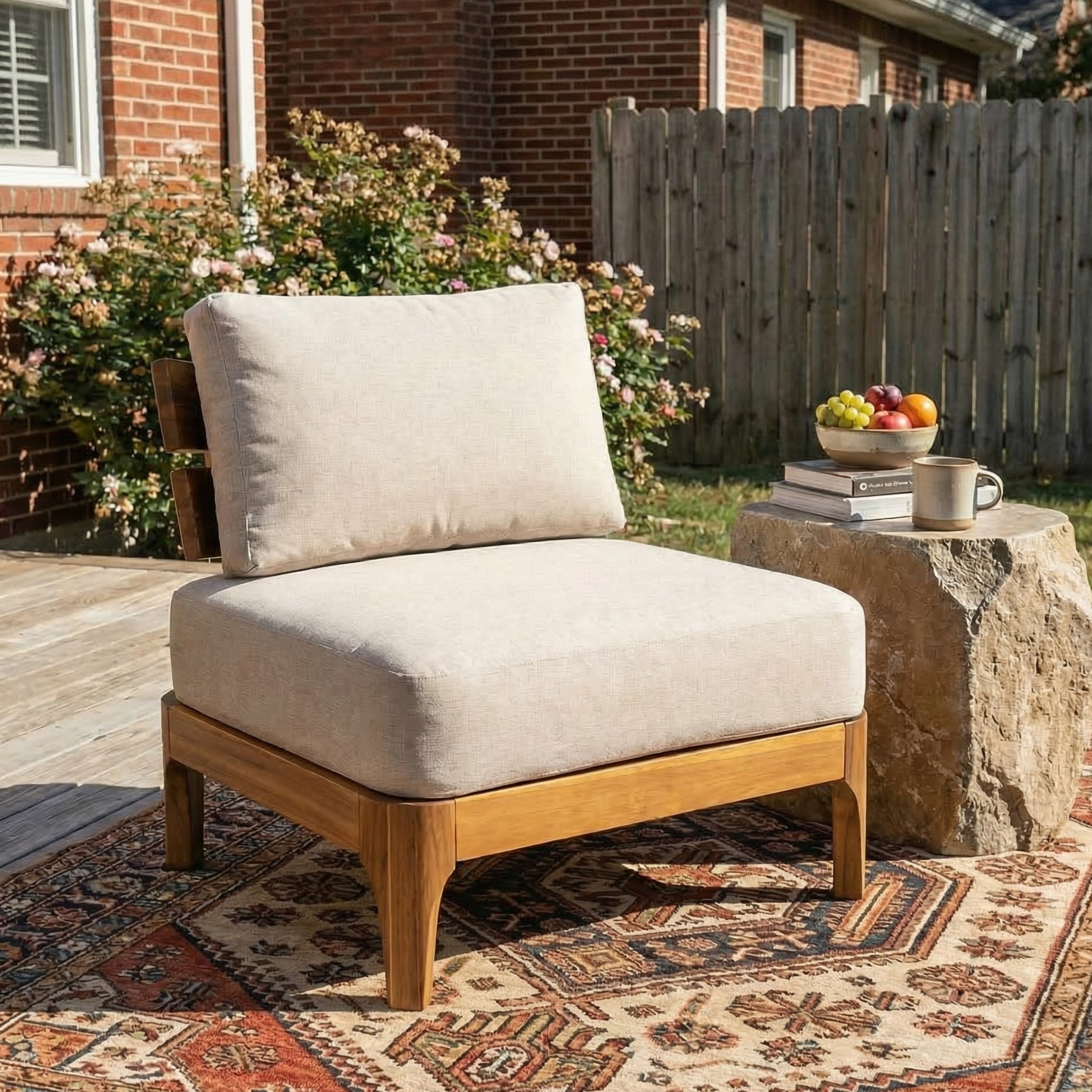 Christopher Knight Home - Acacia Wood Outdoor Patio Club Chair with Soft Fabric Cushion for Garden Balcony Patio