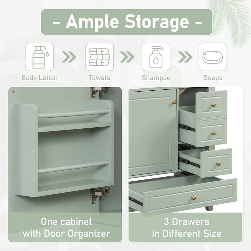 30" Bathroom Vanity with Sink, Bathroom Sotrsge Cabinet with One Door with Shelf and Three Drawers