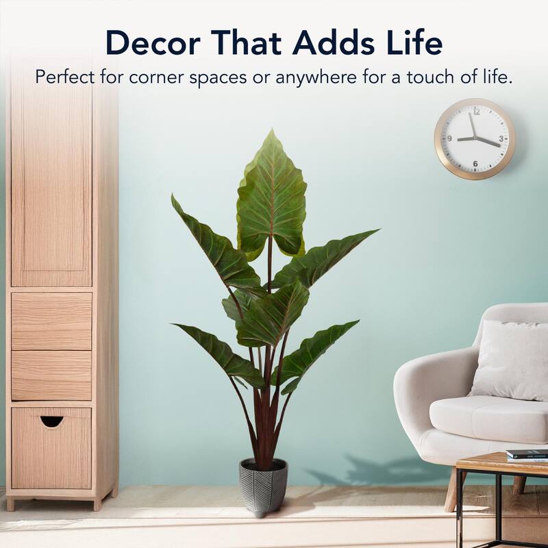 American Art Decor Artificial Rainbow Taro Tree in Cement Pot Faux Plant for Home or Office - 60"