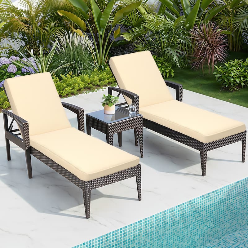 Aoodor Patio Chaise Lounger Cushions Set of 2, Olefin Fabric, Water-Resistant, 72x21x3 Inches(Only Cushions) - Beige