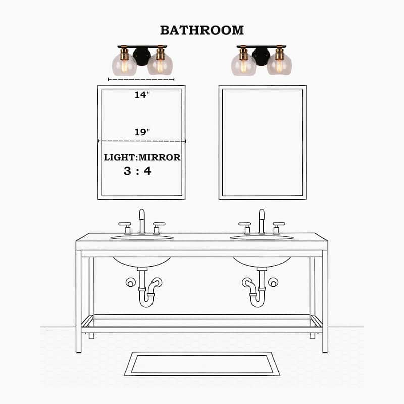 Modern 2/3-Light Black Gold Bathroom Vanity Light Dimmable Globe Seeded Glass Wall Sconces