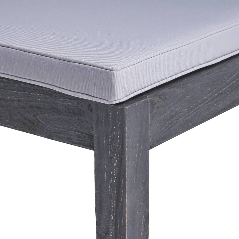 Outdoor Acacia Wood Armless Dining Chair with Cushions (Set of 2), Sandblasted Dark Gray + Light Gray