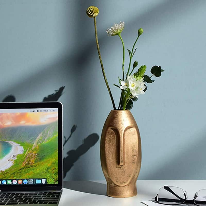 Curata Home Choice of White, Silver, Black or Gold Ceramic Abstract Face Vase (7.5" x 3.75")