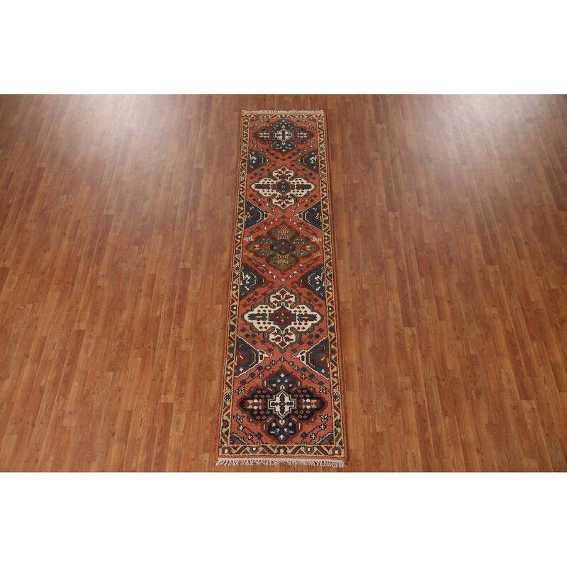 Geometric Kazak Indian Runner Rug Handmade Wool Carpet - 2'6"x 9'10"