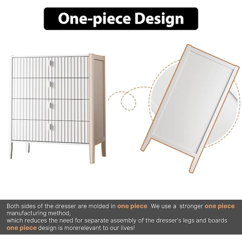 Modern Dresser, Fluted Wood Chest with Deep Drawers for Bedroom, Living Room