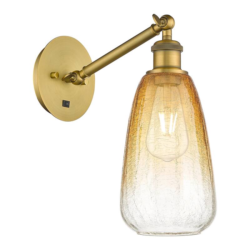 Innovations Lighting 317-1W-13-6 Brookhaven Almond Sconce Brookhaven - Brushed Brass / Amber