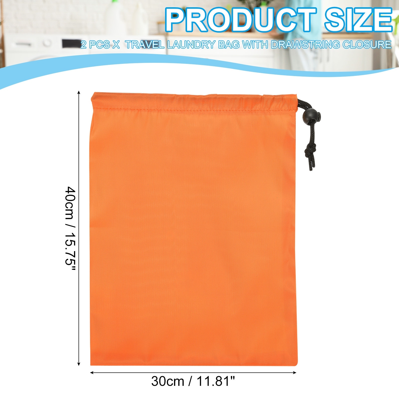 2Pcs 16"x12" Polyester Laundry Bag Travel with Drawstring Closure - 40 x 30 cm
