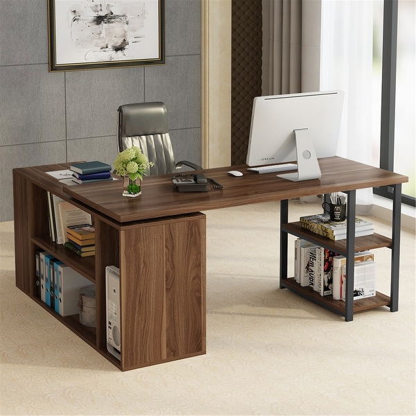 L-Shaped Computer Desk with Bookcase &File Cabinet Reversible Executive ...