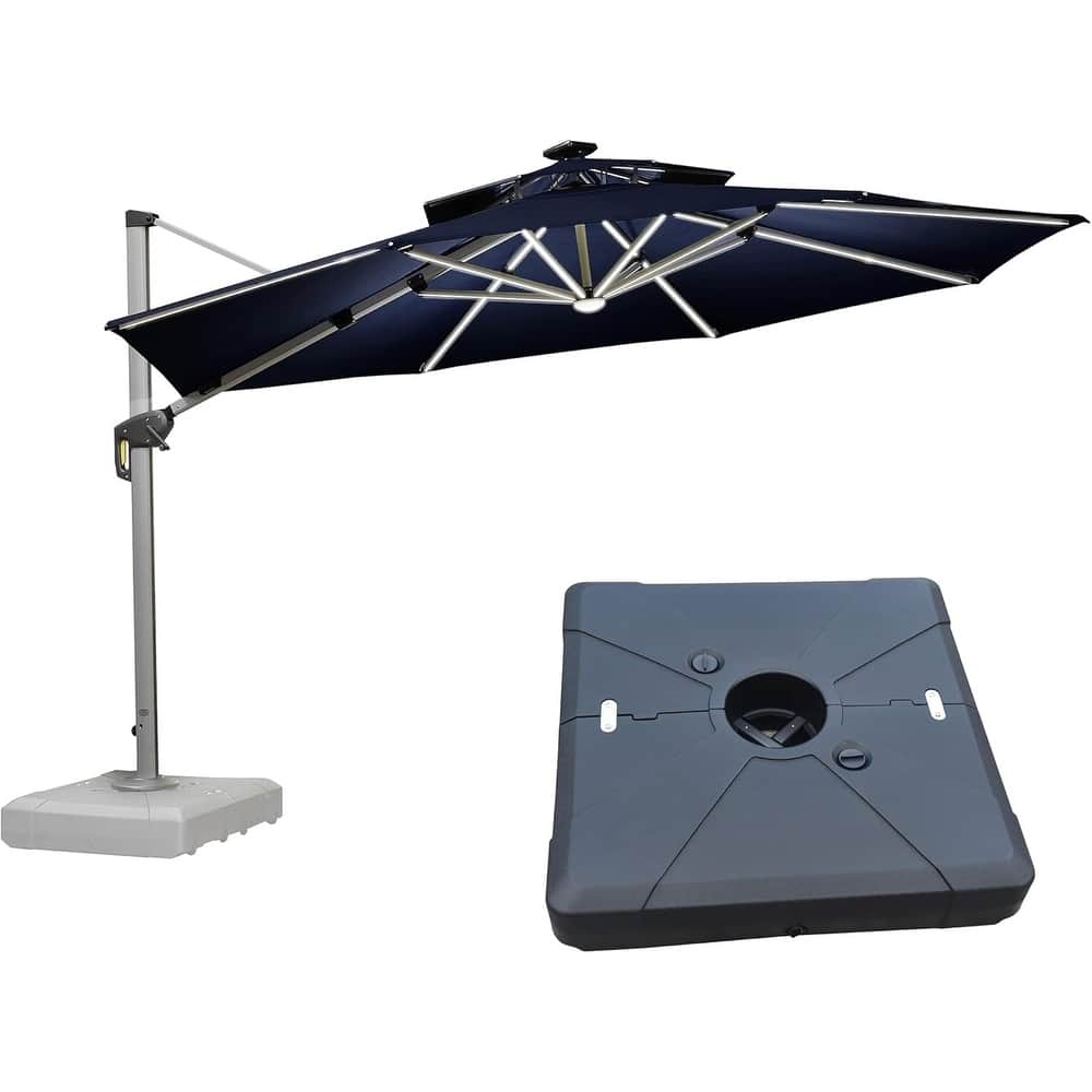 PURPLE LEAF 12 ft Double Top Solar powered LED Round Patio Cantilever Umbrella with Base