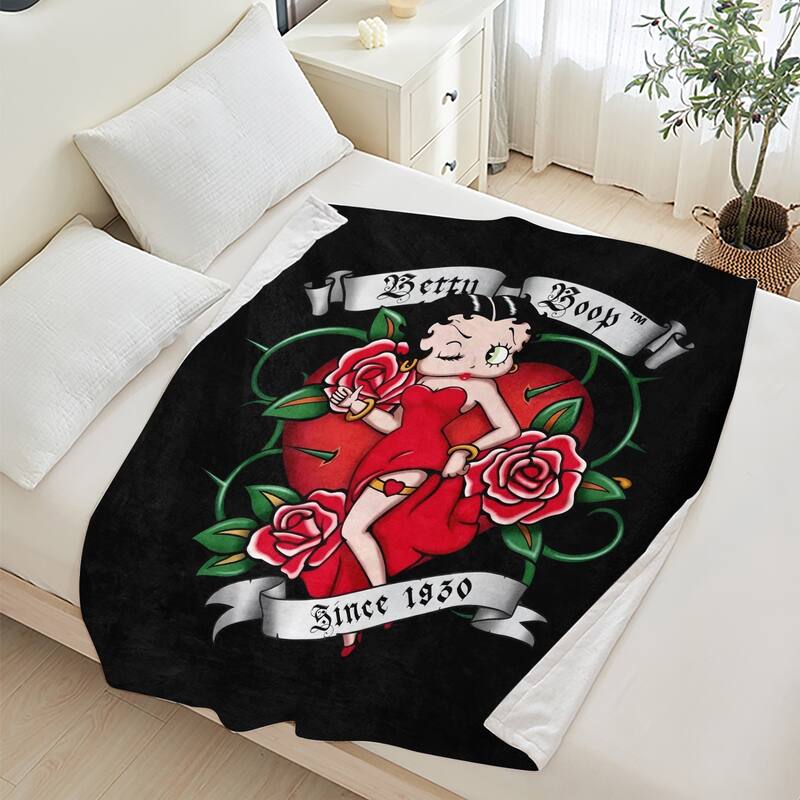 Betty Boop Super Soft Fleece Plush Throw Blanket for Couch Bed Sofa - 60"x80" - Black Rose