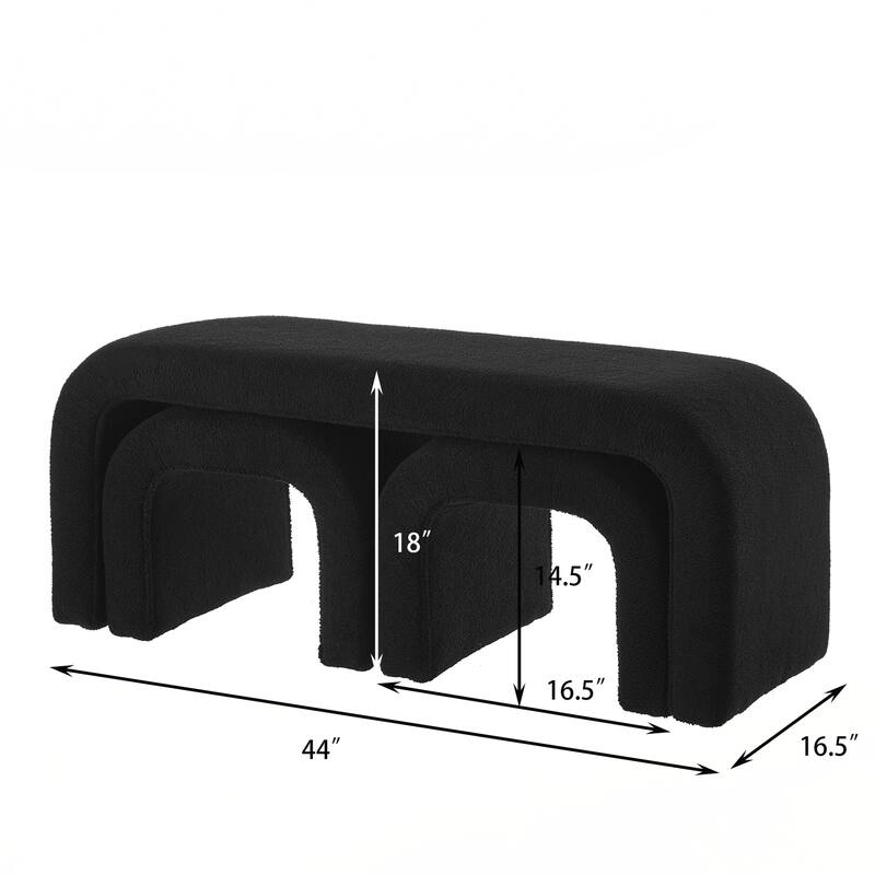 Set of 3 U-Shaped Modern Bench Ottoman Bench for Entryway - Black