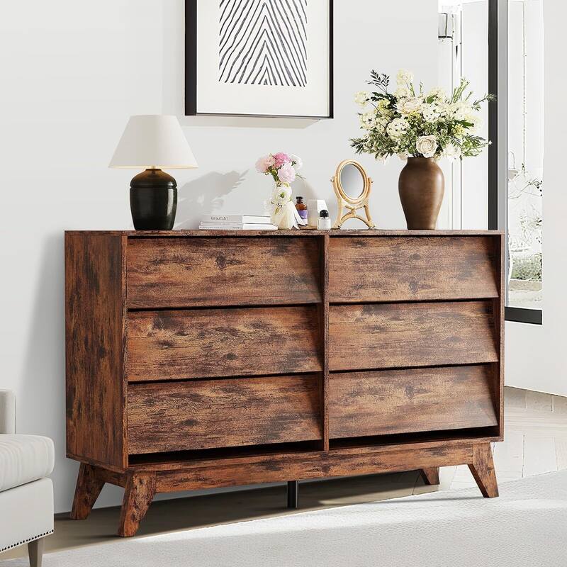 6 Drawer Dresser, Vintage Chest of Drawers with Bevel Design