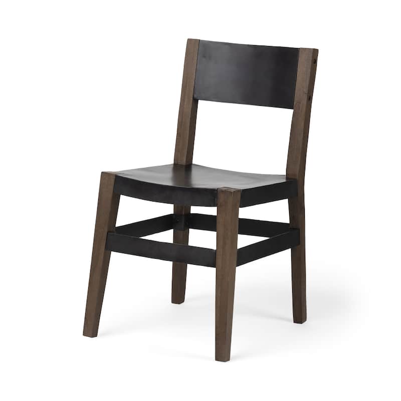 HomeRoots Black And Brown Metal and Wood Open Back Dining Side Chair - 18.00 in. x 31.00 in. x 16.80 in.