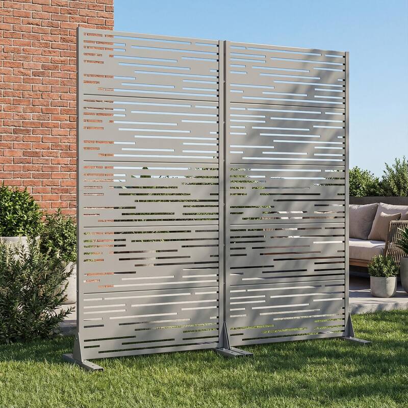 Outdoor Privacy Screen with Stand for Patio Garden Metal Fence Set of 2