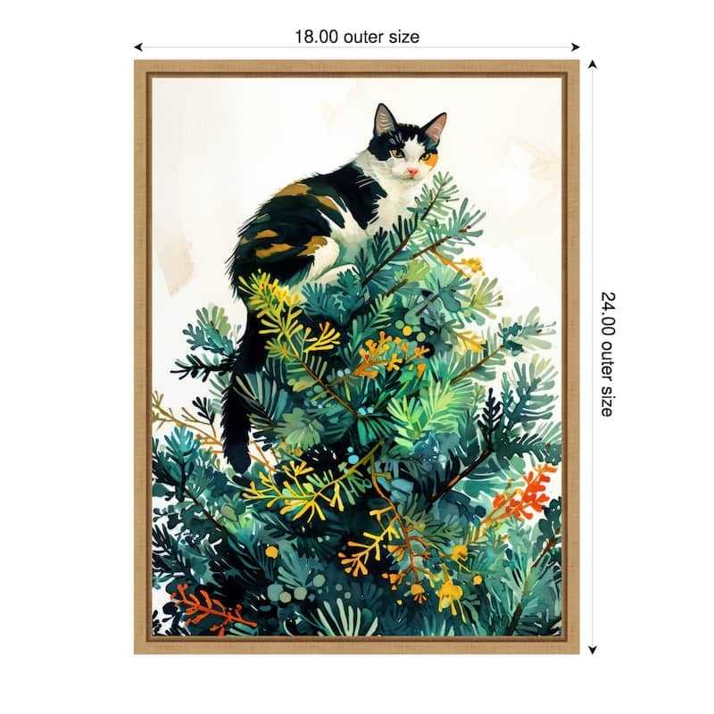 Cats Life Christmas Tree by Justyna Jaszke Framed Canvas Wall Art - 18 x 24 in
