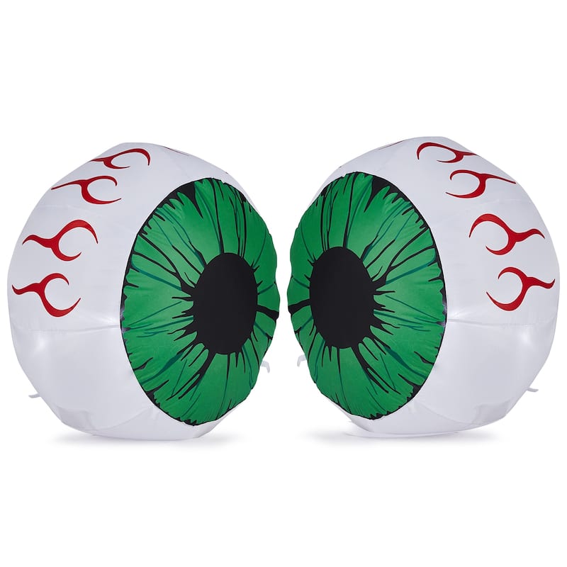 2-Pack 3ft Light-Up Halloween Inflatable Eyeballs for Indoor Outdoor Party Yard Decoration - 3-Feet