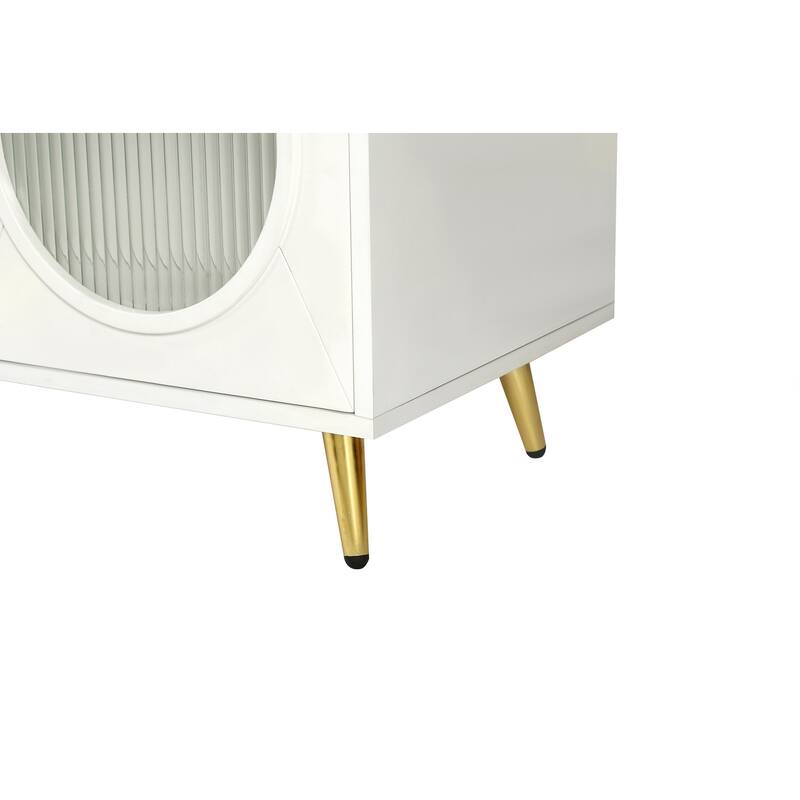 Wood TV Stand with Storage Cabinet & Adjustable Shelves