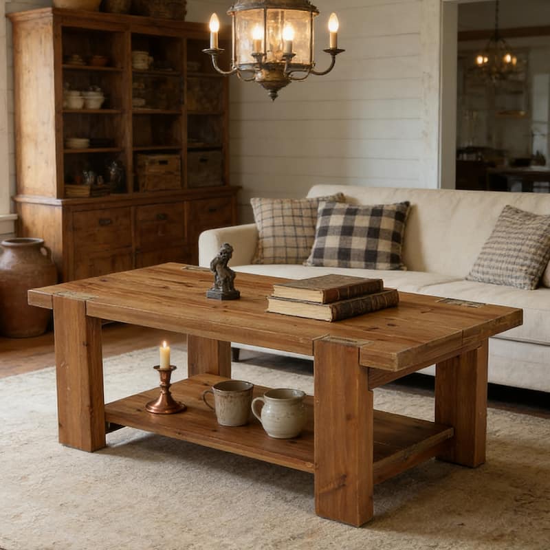 Solid Wood Coffee Table with Storage Shelf