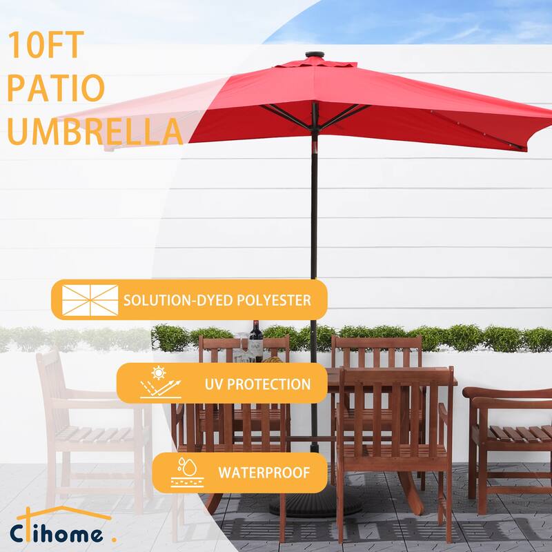 Clihome 10' x 6.5' Rectangular LED Market Patio Umbrella