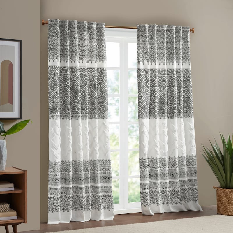INK+IVY Mila Cotton Printed Window Panel with Chenille detail and Lining 50"W x 84"L