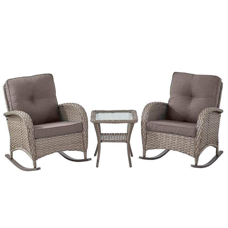 Pocassy 3 Pieces Outdoor Rocking Chairs with Side Table Patio Set.