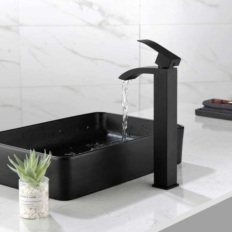Single Hole Bathroom Vessel Faucet 1 Handle Bathroom Vessel Sink Faucet Waterfall Modern Basin Vanity High Tall Taps No Drain