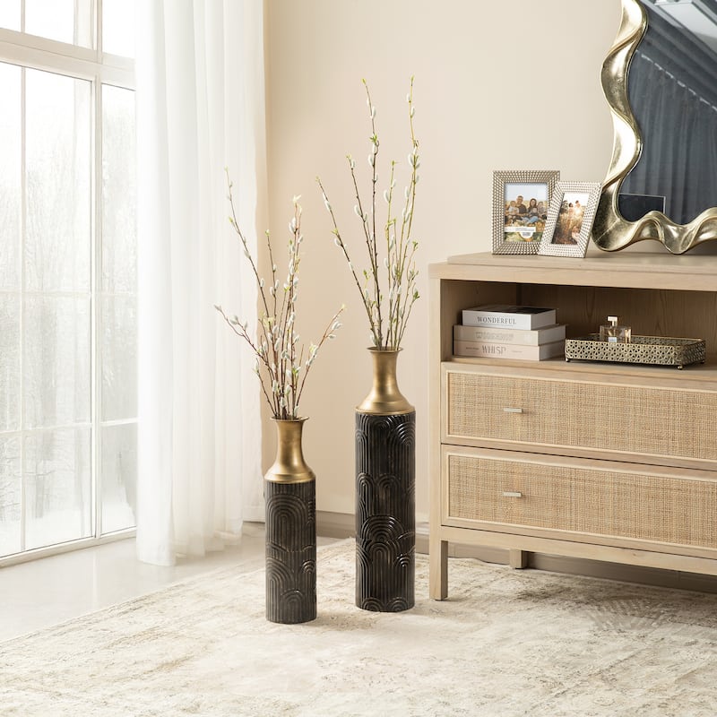 Glitzhome Set of 2 Modern White Black and Gold Metal Floor Vases Fall Thanksgiving Gifts