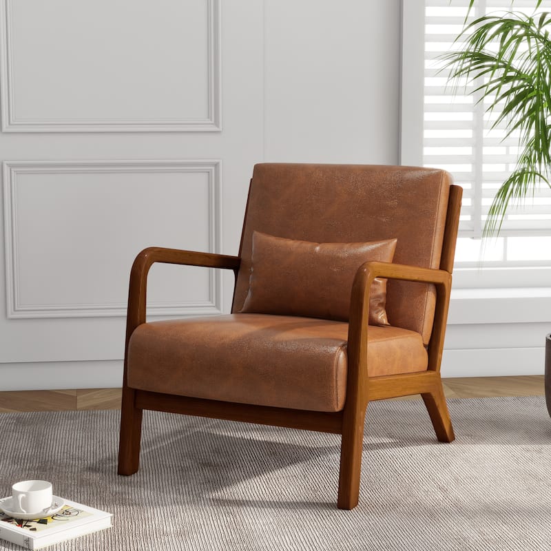Mid Century Solid Wood Upholstered Accent Chair