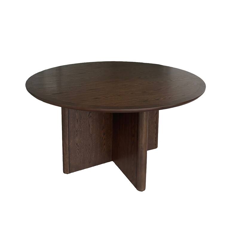 Mid-Century Modern 5-Piece Dining Set Round Table Upholstered Barrel Back Chairs Wooden Solid Wood Dining Room Kitchen F - Brown